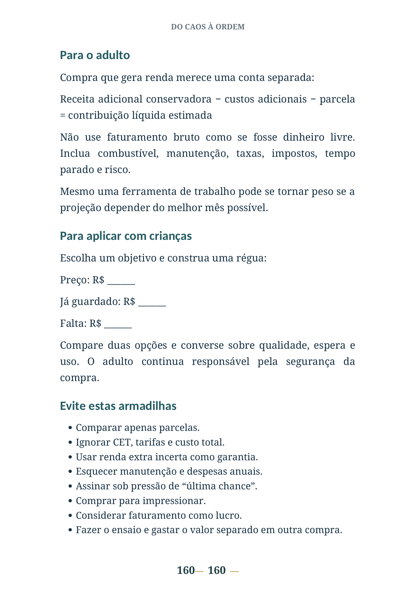 Página com orientações práticas de finanças para adultos e crianças